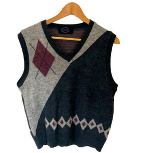 Men’s Wool Mohair Blend Argyle Cozy V-Neck Pullover Knit Vest Small